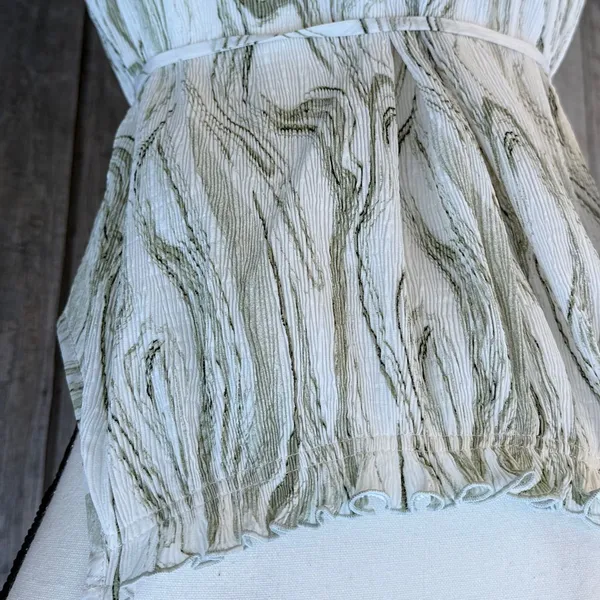 S Deer Shabby Chic Spaghetti Strap Cream & Green Print Elegant Maxi Dress Size L - Image 12