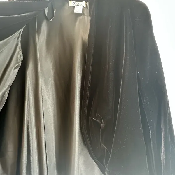 Patra Black Velvet Open Front Evening Jacket Cuffed Sleeves Made in USA Size L - Image 6
