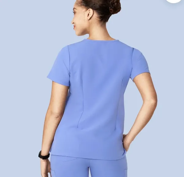 Mandala Scrubs NWOT 5 Pocket Notch Neck Top (French Blue) - Image 3