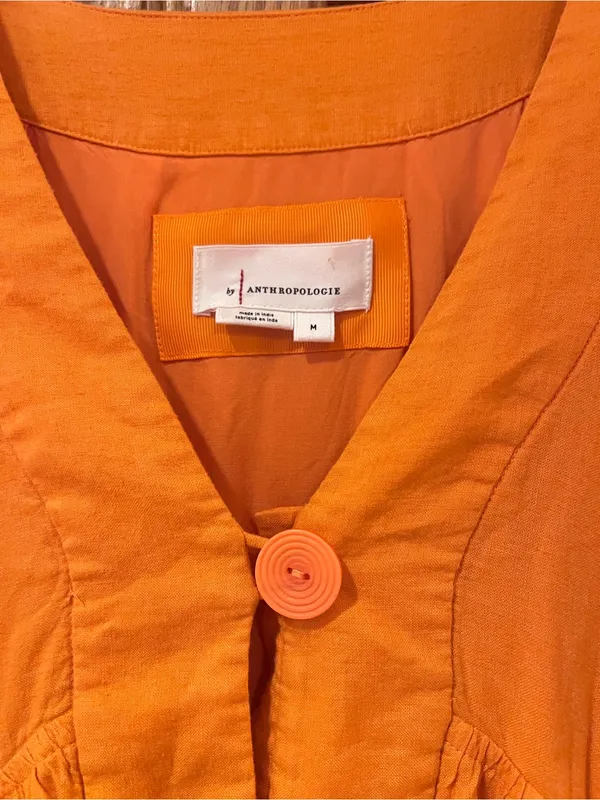 Reneé Flutter-Sleeve Linen Button-Front Midi Dress Pockets Orange Size Medium - Image 9