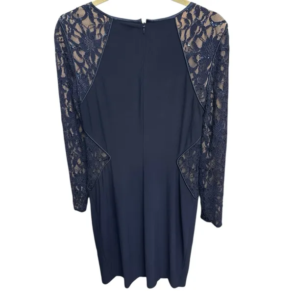 Ralph Lauren Sz 10 Navy Blue Sequined Lace Sleeve/ Waist Cutout Cocktail Dress - Image 2