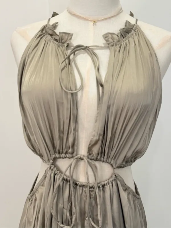 NWT Zara Wrinkle Look Satin Effect Cut Out Maxi Dress Medium Wedding Black Tie - Image 10
