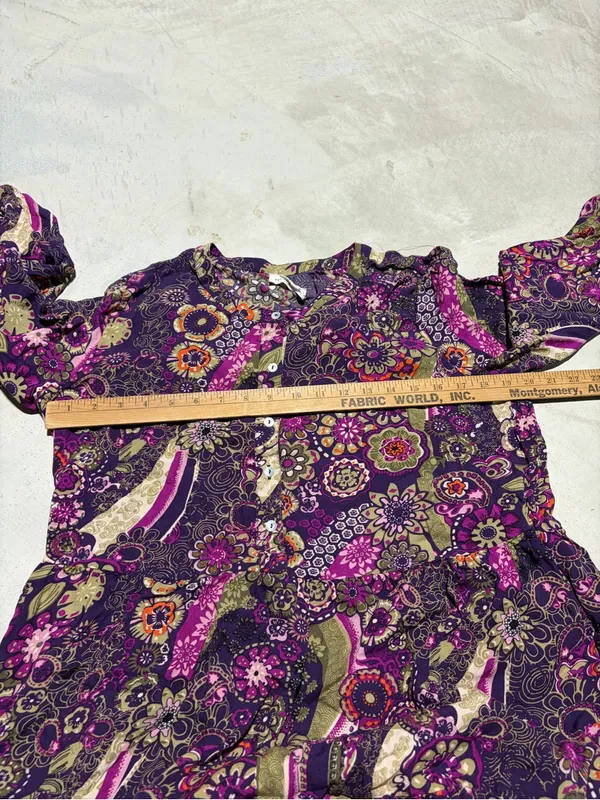 Natural life Purple Floral Tiered long sleeve dress medium - Image 5