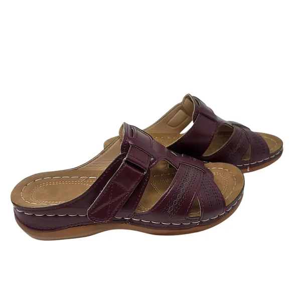 Orthopedic Faux Leather Burgundy Slip On Wedge Sandals Comfort Shoes Size 39 - Image 10