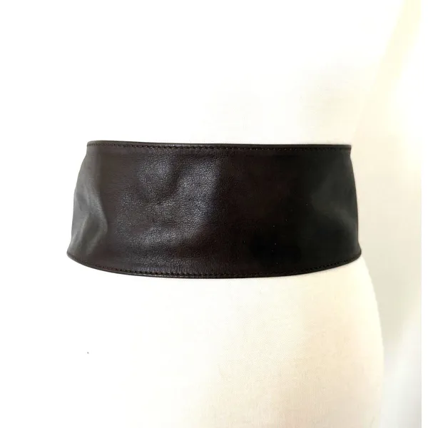 Max Mara Brown Leather Wide Waist Belt Brown Tone Buckle Made In Italy Luxury S - Image 5