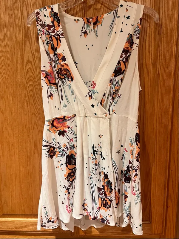 Free People Back To The Basics Floral Tunic Blouse Mini Dress Ivory Size‎ Small - Image 8