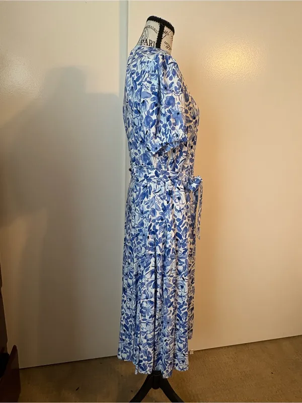 croft & barrow Blue and White Floral Midi Dress with Tie Waist - Image 5