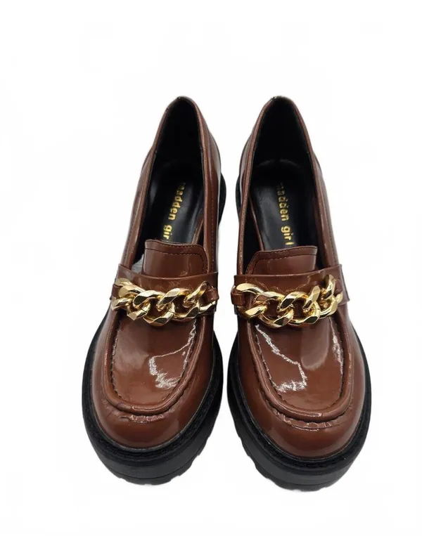 Madden Girl Brown Patent Leather Platform Heeled Loafers Shoes Chunky Size 7.5 - Image 8