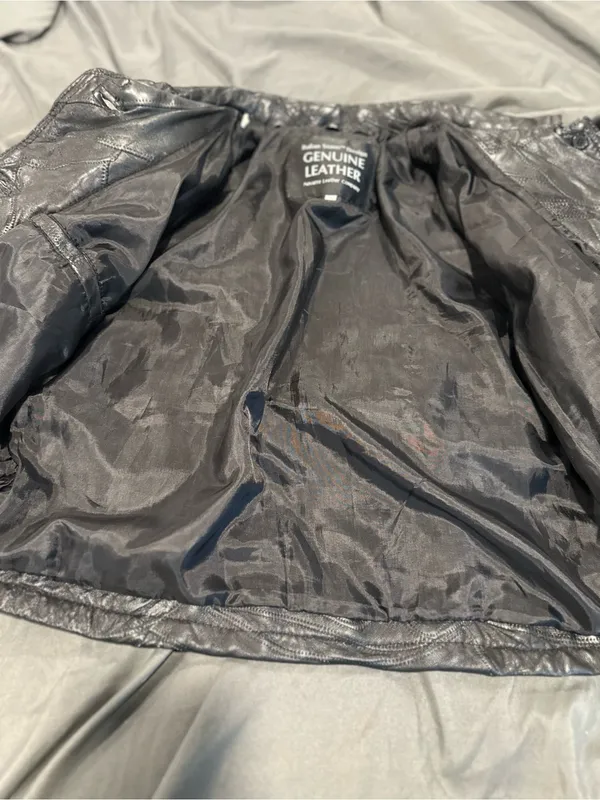 VTG 90s Giovanni Navarre SzL black leather patchwork Button cropped biker jacket Size L - Image 6