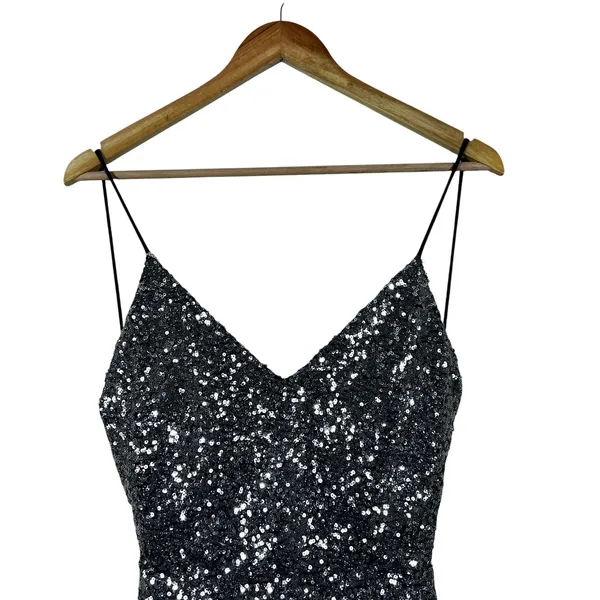 Womens Silver Sequin Bodycon Mini Dress Backless Glam Cocktail Birthday Size M - Image 2