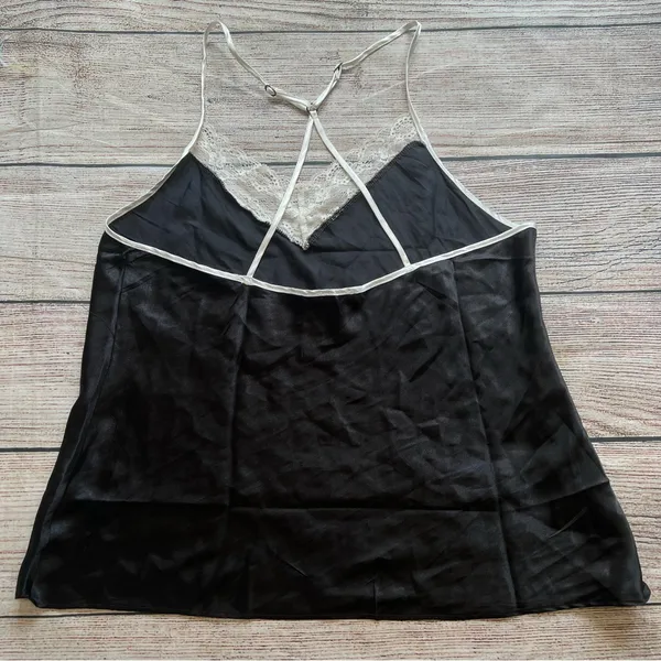 Linea Donatella Satin Lace Babydoll Top Black Camisole Womens XL‎ Pearls Fairy - Image 5