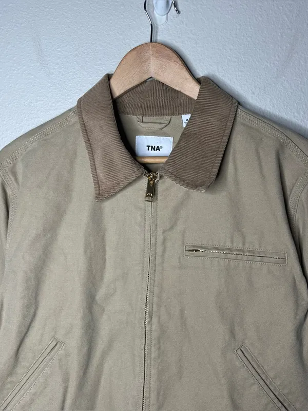 TNA Barkley Relaxed Lightweight Canvas Corduroy Collar Workwear Jacket in Tan - Image 3