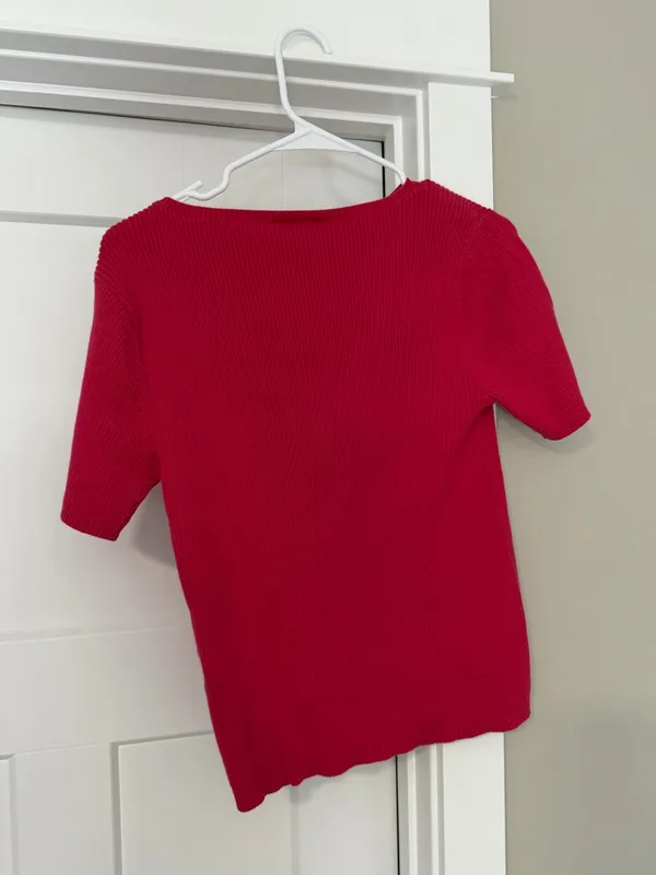 Talbots Bright Red Ribbed Short Sleeve Tee - Image 3