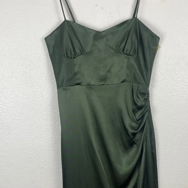 Zara Dark Green Satin Midi Dress Size S 100% Viscosa - Image 4