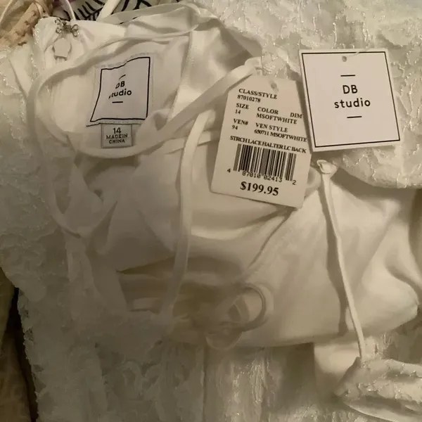 DB Studio Stretch Lace Halter Neck Gown White Size 14 - Image 14