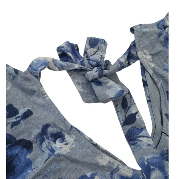 Altar'd State Women's size Large Blue Floral Linen Blend Fit Flare Dress V Neck - Image 11