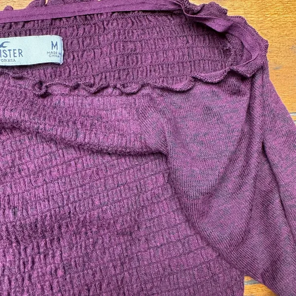 Hollister Smocked Off The Shoulder Long Sleeve‎ Top Purple Lettuce Edge Medium - Image 3