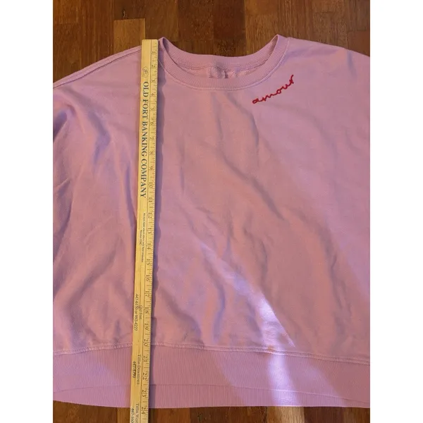 Pilcro Crewneck Sweatshirt Amour/Red Heart Embroidery Pink Sz. Medium Anthro NEW - Image 6