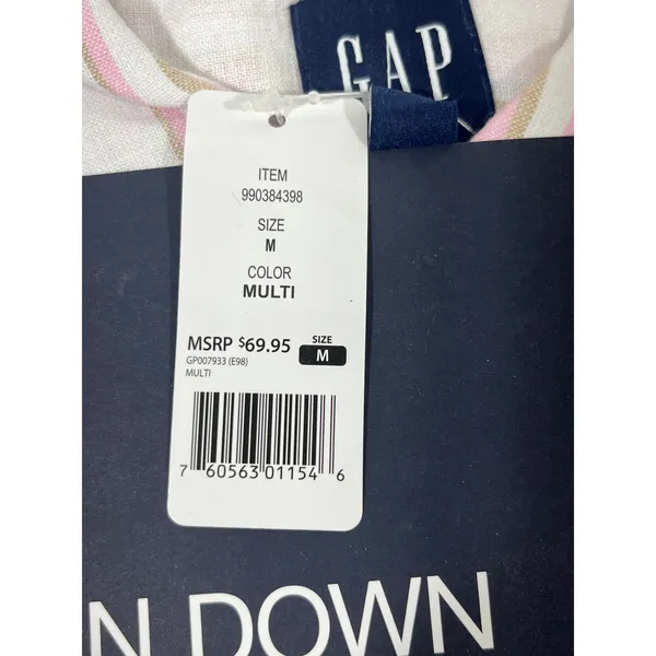 GAP‎ Linen Blend Button Down Shirt Women M Pink Tan Stripe Quiet Luxury Costal - Image 5