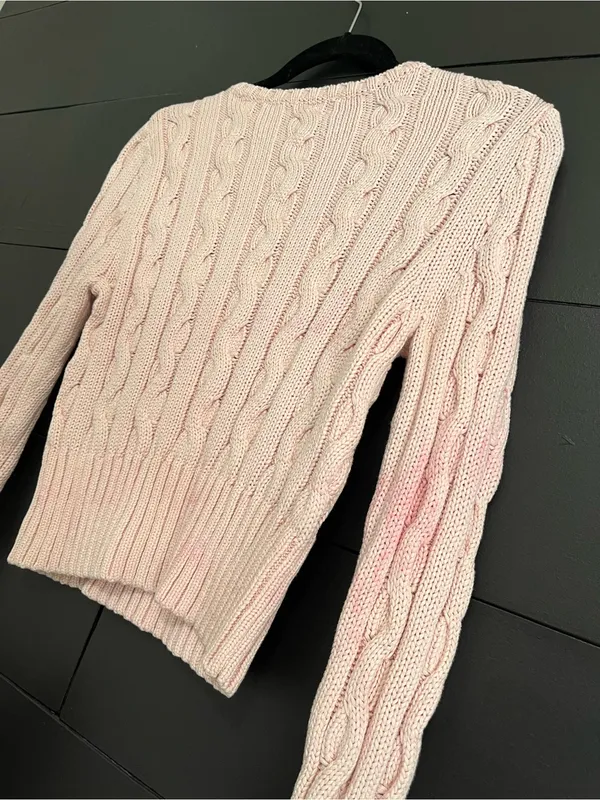 Blush Pink Cable Knit Sweater Long Sleeve Crew Neck Cropped Pullover Sz S GUC - Image 3
