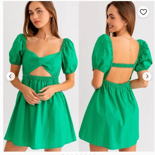 Beginning Boutique Cannes Green Puff Spring Mini Dress - Image 4