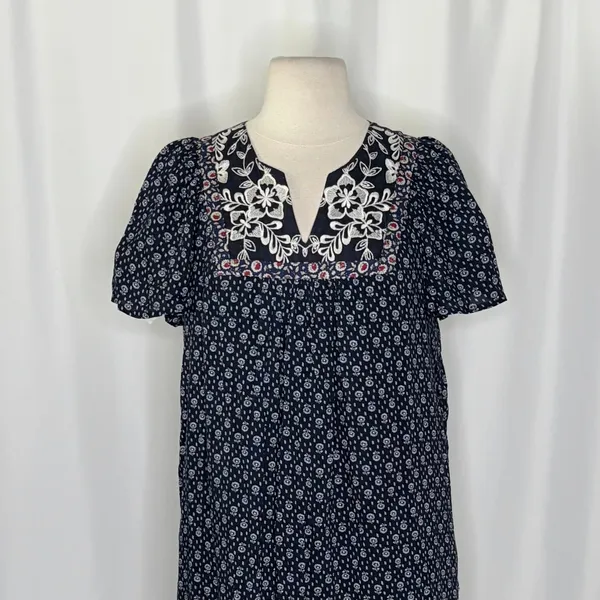 Anthropologie ONE SEPTEMBER Alpina Tunic Dress Embroidered Floral Ruffle X-Small - Image 3