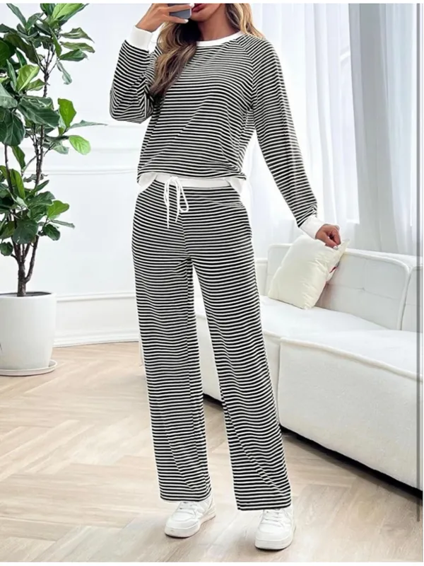 NEW Tankaneo 2 Pc Set Striped Long Sleeve Sweatshirt & Pants M - Image 5