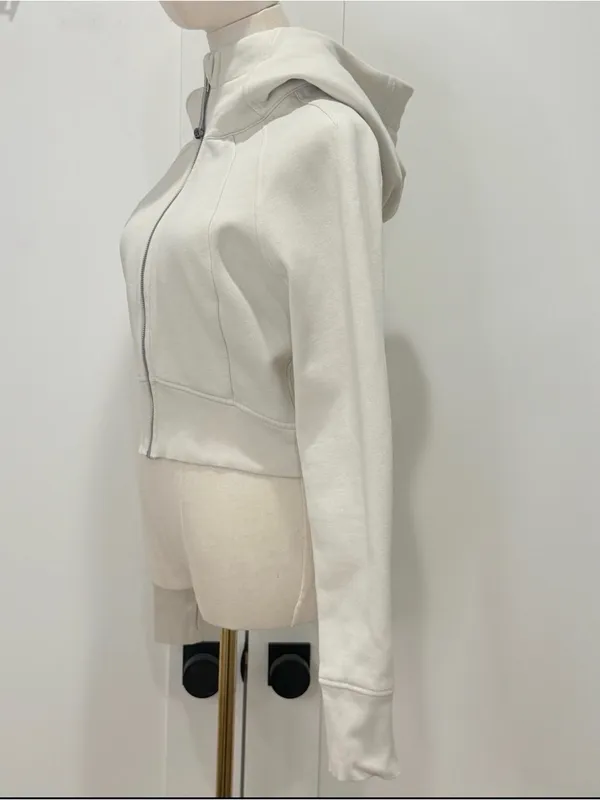 Lululemon Scuba Full-Zip Cropped Hoodie Size 8 Bone Athleisure Lounge Minimal - Image 7