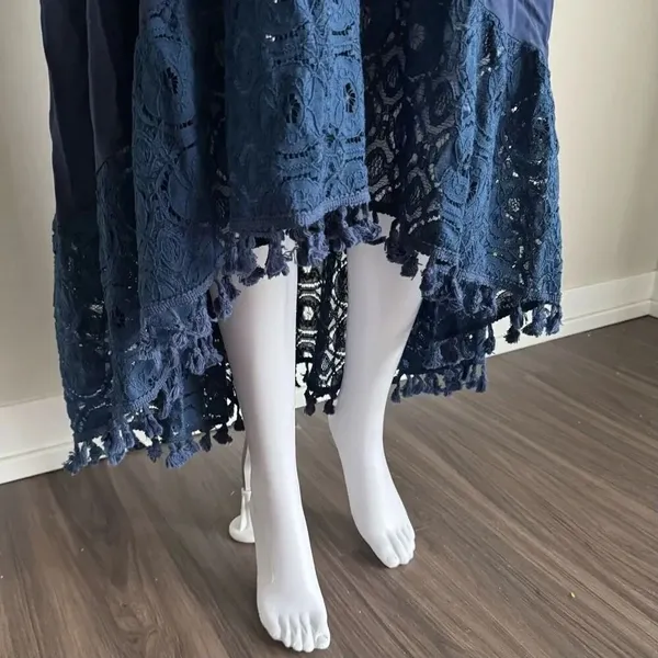 Navy Blue Summer Ruffle Tie Waist Dress XL - Image 5