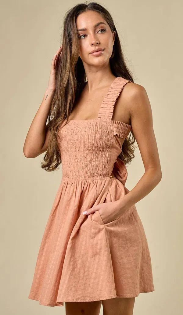 Endless Blu Cross Strap Back Bow Detail Dress - Image 3
