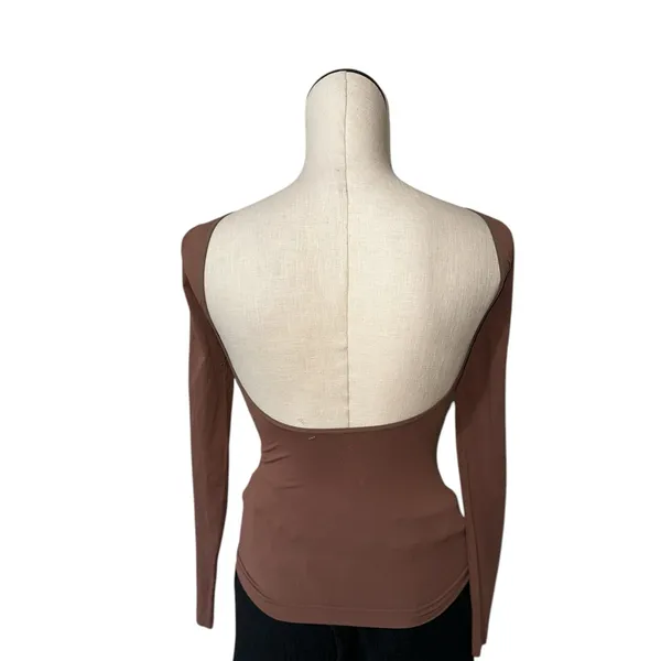 NWOT Free People Low Back Seamless Long Sleeve Top SZ-M/L Chocolate Brown - Image 8