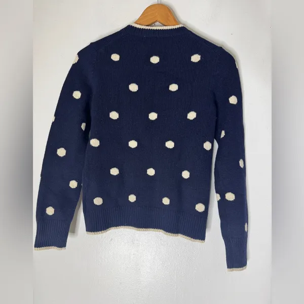 BROOKS BROTHERS LAMBS WOOL Navy White Polka Dot Crew Neck Sweater Medium - Image 2