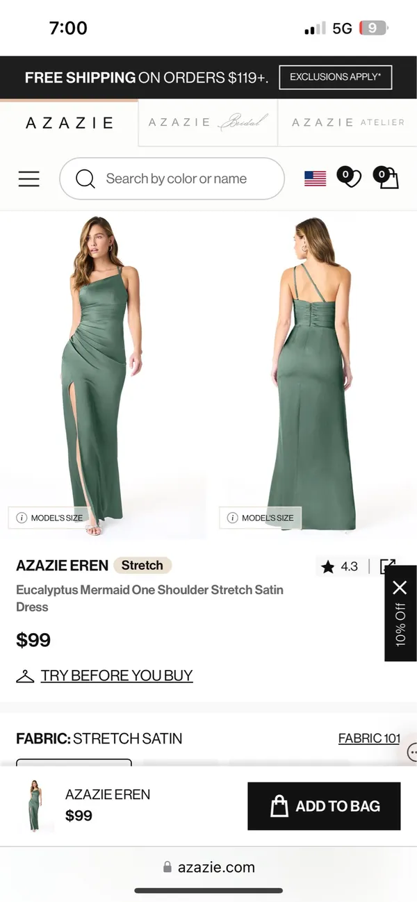 Azazie Erin Stretch Satin Dress Eucalyptus - Image 5