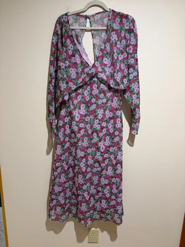 ASOS Design V Neck Batwing Floral Midi Dress Long Sleeve - Image 3