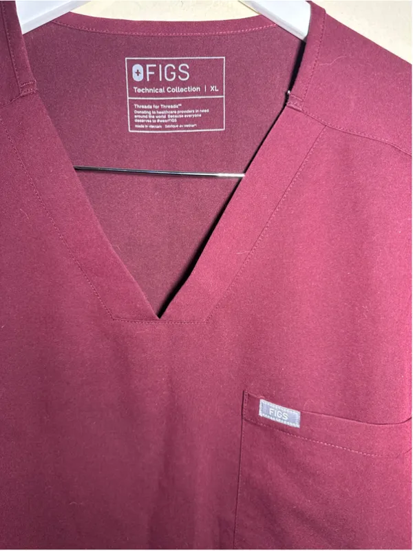 FIGS Technical Collection V-Neck Scrub Top Burgundy XL - Image 2