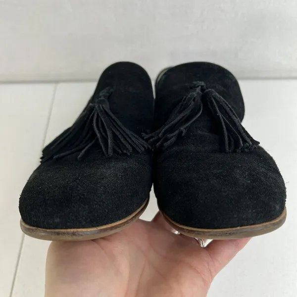 Steve‎ Madden 9.5 Create Tasseled Loafers Black Suede Leather Slip On Almond Toe - Image 9
