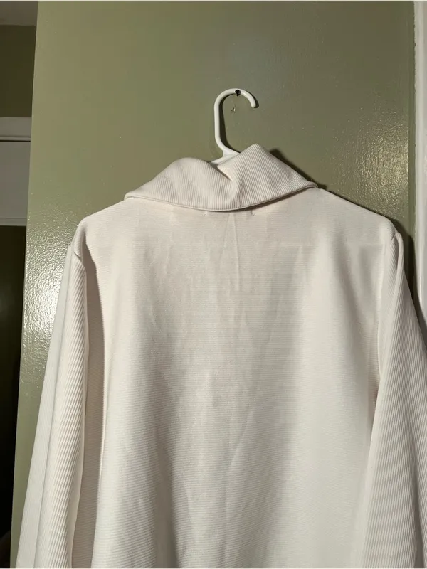 Merokeety Women's Size Large Quarter Zip V Neck Collar Ribbed Sweatshirt Cream - Image 8