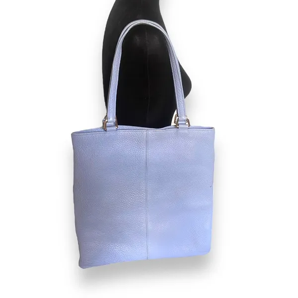 Cole Haan Village II Marcy Market Tote Bag Purse Pebbled Leather‎ Light Blue - Image 5
