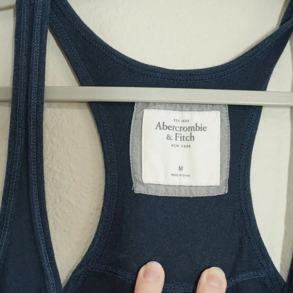 Vintage Abercrombie & Fitch Women's Long Tank Top Navy Blue Ruffle Hem Racerback - Image 5