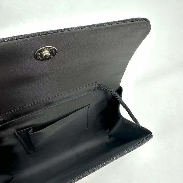 Clutch Purse Evening Bag Shoulder Strap Small Flap Black Shimmer Sparkle Prom - Image 3