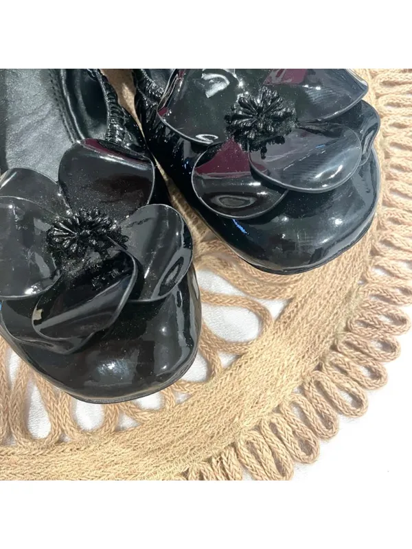 Tory Burch Floral Applique Patent Leather Ballet Flats Size 8 Black - Image 7