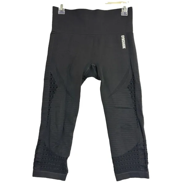 Gymshark Energy+ Seamless Leggings Womens M Black Eyelet High Waist Cropped Gym‎ - Image 2