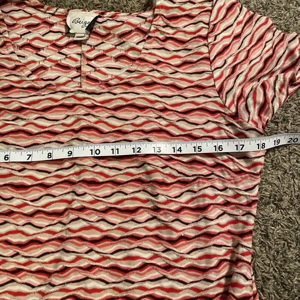 Vintage 90s Textured Wavy Maxi‎ Dress Red Pink Chevron Stretchy Retro Fall L - Image 3