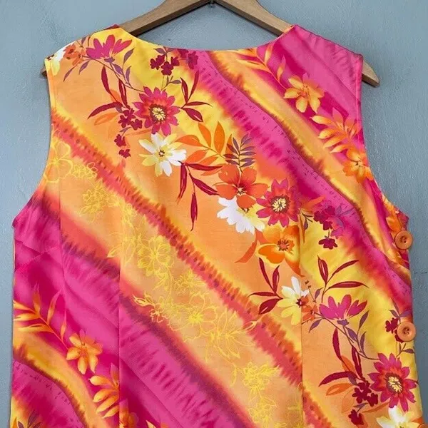 Spago Dress Size 16 Flower Power Bright Dopamine Floral Sleeveless Festival 60s - Image 2