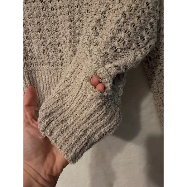 Free People V-Neck Dolman Sweater Oatmeal Beige Open Knit Cotton‎ Blend Size M - Image 6