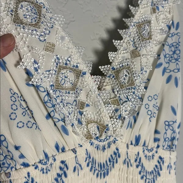 NEW Flying Tomato White Blue Lace Tiered Dress Grecian Vacation Resortwear - Image 6