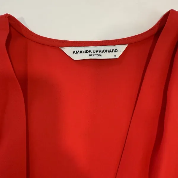 Amanda‎ Uprichard Red Martinique Midi Dress Ruffle Sleeve Tulip Hem Belt MEDIUM - Image 14