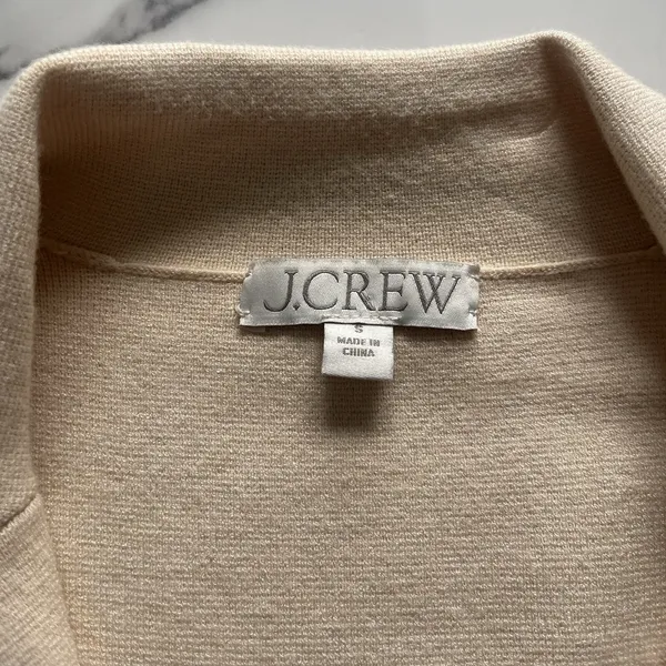 J.Crew Contrast Trim Waisted Sweater Blazer Champagne Gold Buttons Preppy Small - Image 3