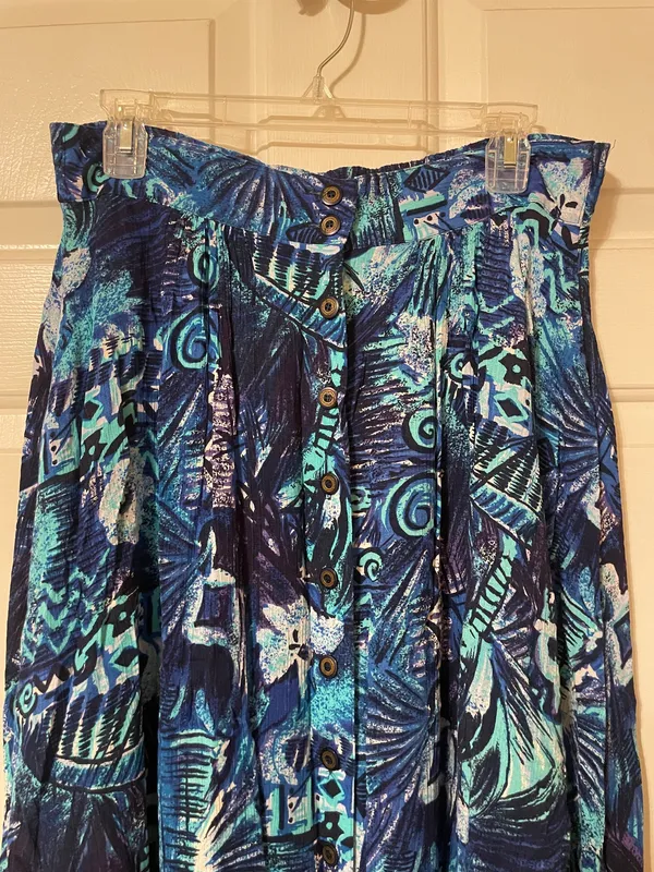 Vintage 1990’s The Limited Blue Patterned Button-Front Women's Skirt Size Medium - Image 2