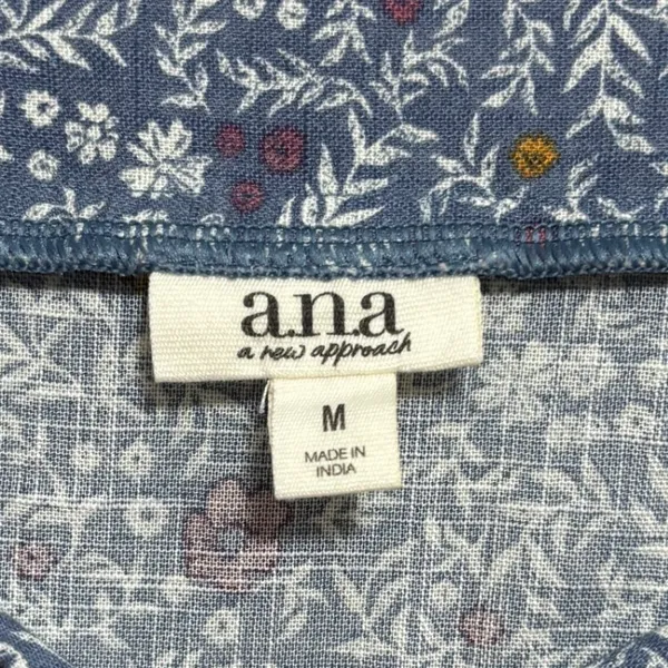 a.n.a Blouse Blue Floral Cotton Puff Sleeve Square Neck Boho Cottage Peasant M‎ - Image 4